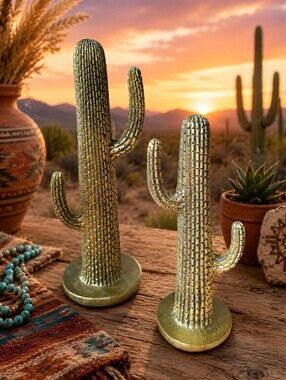 Cactus Southwest Desert Sculpture Statues Art Set Of 2 LIKE NEW